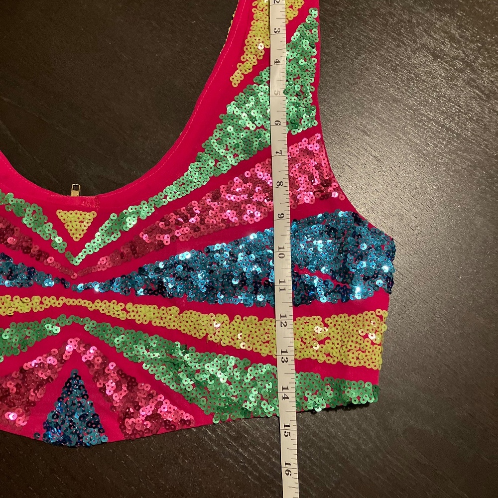 Nasty Gal Colorblock Sequin Cropped Bralette Hot Pink - Picture 3 of 7